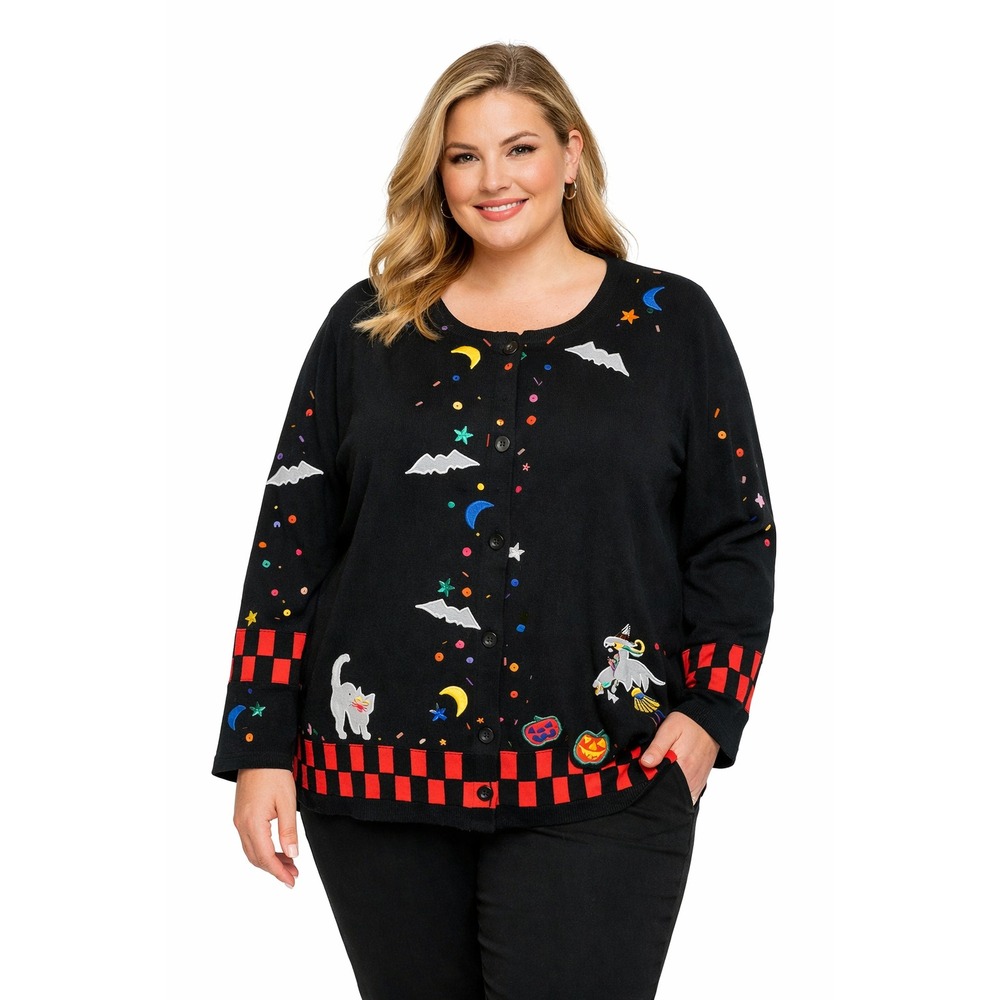 Michael Simon Lite Halloween 2p Cardigan Set 2X NWT Witch Cat Bat Pumpkin